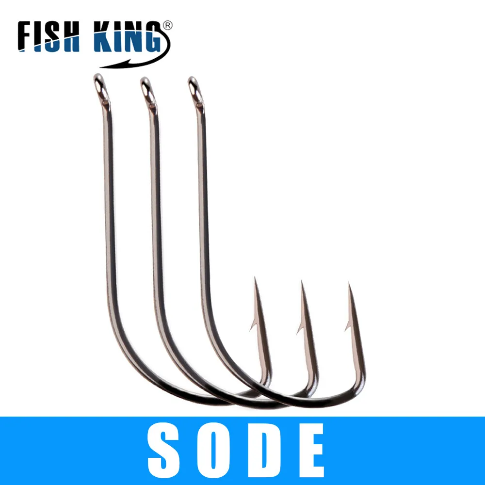 FISH KING 8-10PCS SODE Fishing Hook With Ring Size 5-16# High Carbon Steel Fishing Hooks Jig Barbed Carp Hook