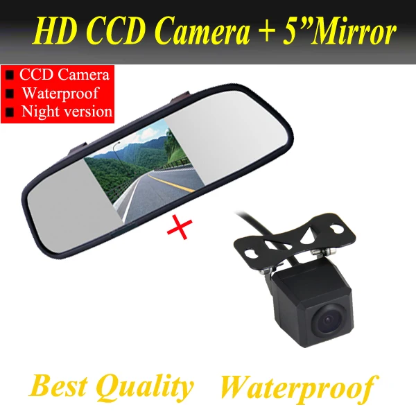 2in1 CCD Universal car backup parking rear camera Waterproof reverse rear view camera + 5inch car monitor mirror TFT LCD