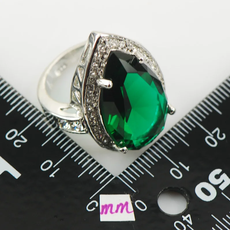 Simulated Emerald Fashion Women 925 Sterling Silver Ring Vintage Tibetan Silver Ring Black Red Green Enamel Big Ring F965