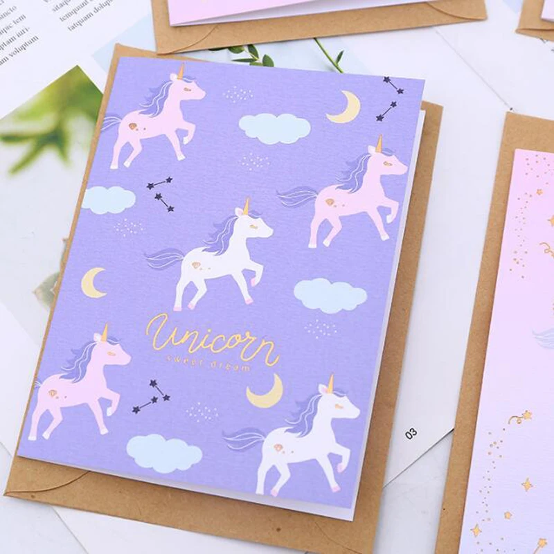 Cosmic Unicorn Vector Edition Universal Card Message Diy Birthday Christmas New Year'S Day Blessing Thank You Card With Envelope