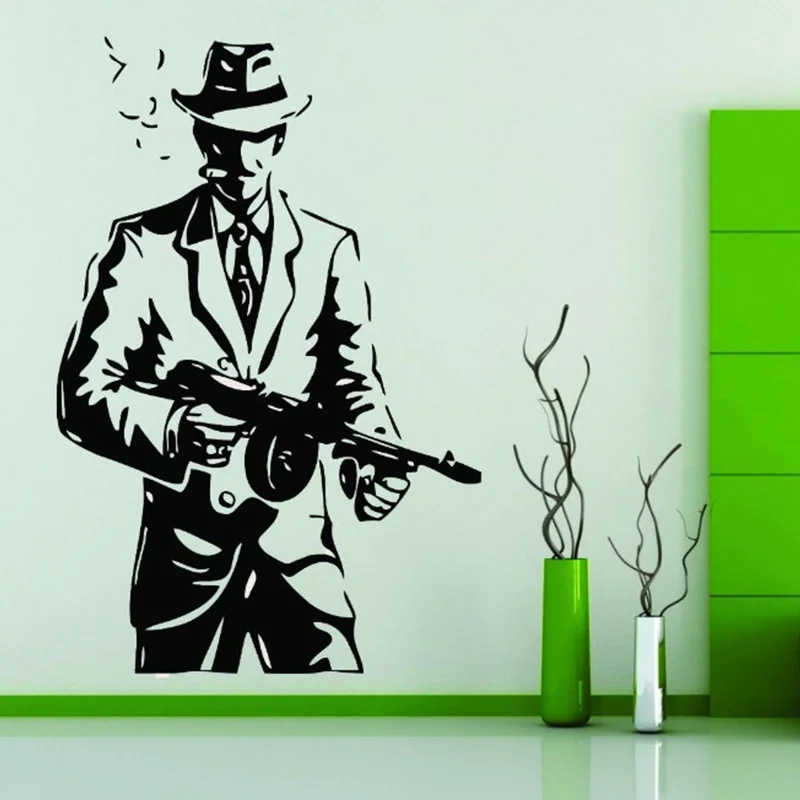 Wall Stickers Vinyl Decal Decor Gangster Hat Gun Weapons Mafia Gun Men Bond 007 Wall Decoration