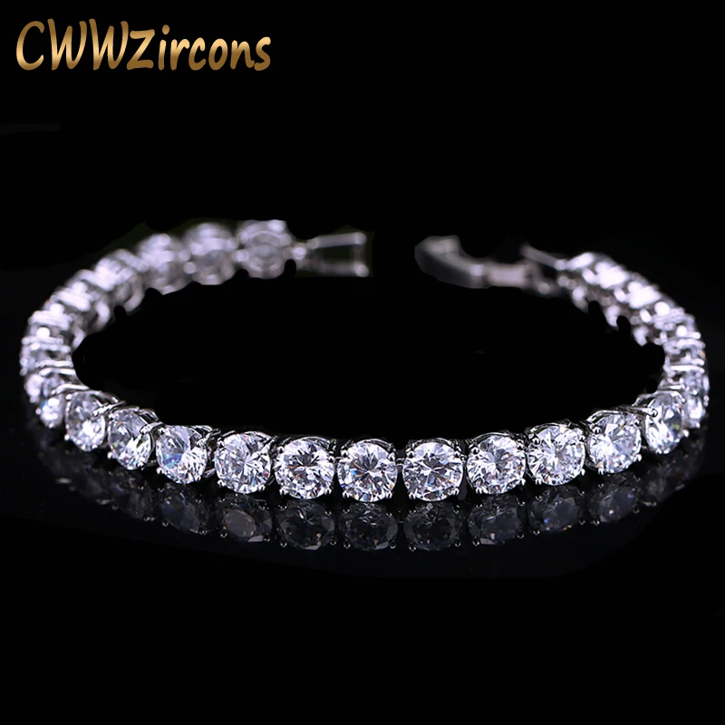 CWWZircons 2022 Latest Design White Gold Color AAA+ Round 0.5 carat Cubic Zirconia Tennis Bracelet Jewelry for Woman CB058