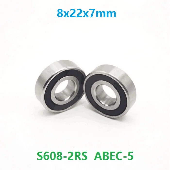 100pcs/lot S608RS S608-2RS S608 2RS RS 8x22x7mm 8mm Skateboard stainless steel Deep Groove Ball bearing 8*22*7 608