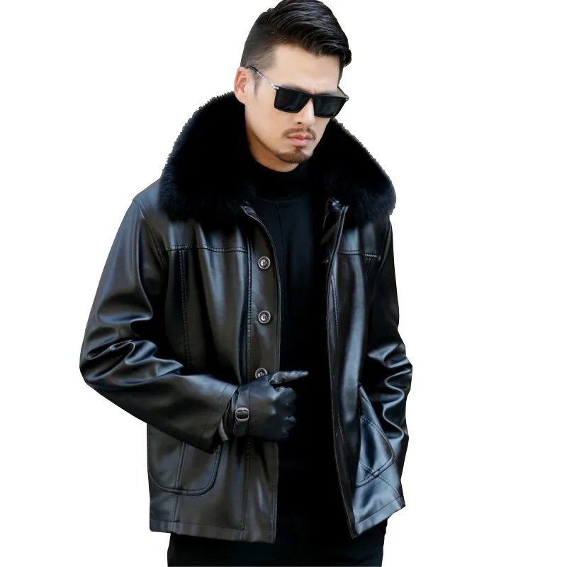 Men's Autumn Winter slim fit Men's leather jacket and coat faux PU leather biker jackets male fur coats motorcycle jacket