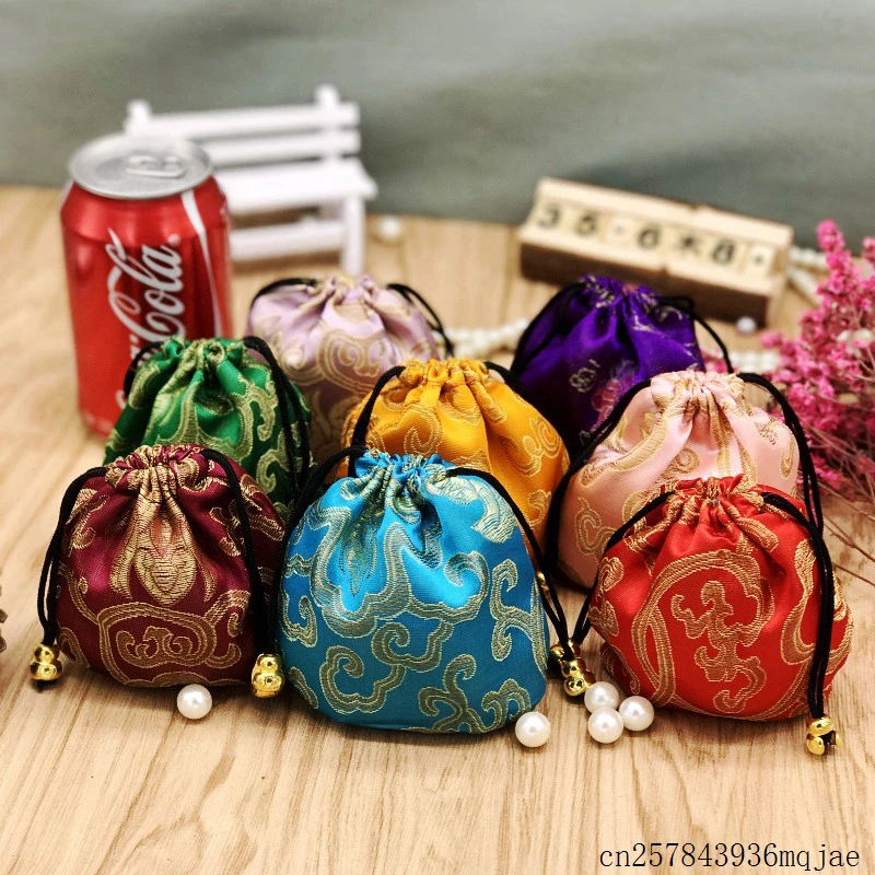 

200pcs Floral Drawstring Bags Jewelry Gift Pouches Silk Fabric Packaging Bag Bangle Bracelet Storage Pocket 11x 11 cm