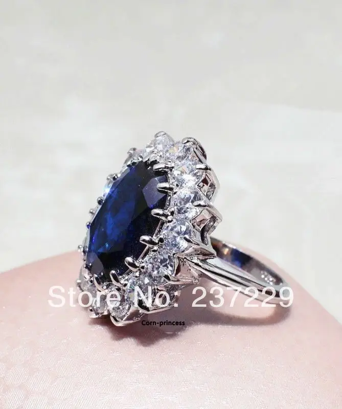 Hot sell -@@ Wholesale price S ^^^^ White Element Crystal Blue Ocean Heart Princess Ring -Top quality free ship