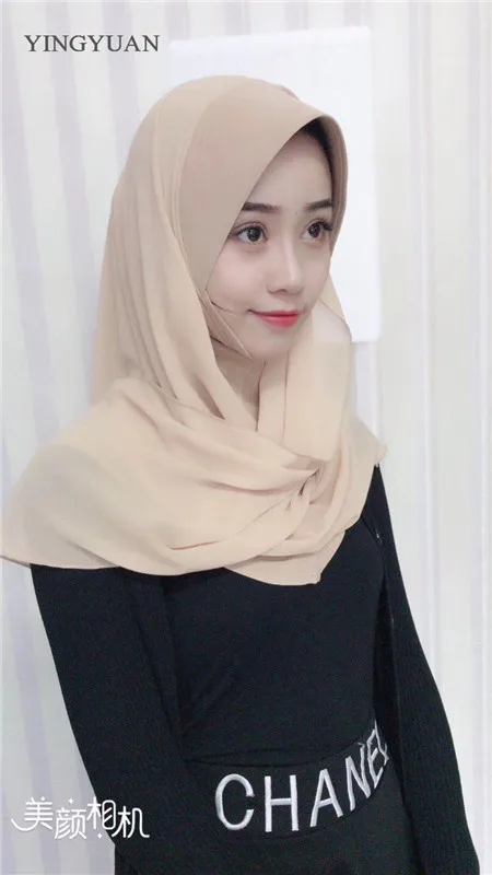 TJ71 جديد شيفون سهل الحجاب الإسلامي وشاح موضة الحجاب الفوال Musulman الصلبة بونيه الحجاب #5