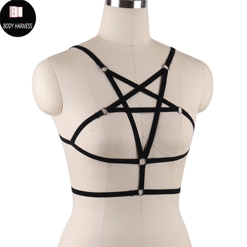 Women Sexy Crop Top Bondage Harness Fetish Elastic Cage Bra Rave Wear Body Harnesses Lingerie Sexy Pastel Goth Suspender Bralett