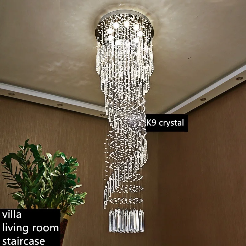 

Surround Dining LED Pendant Light Fixtures Staire Villa Hanging Lamp Crystal Lustre Stainless Steel Lamparas Bedroom Lampen