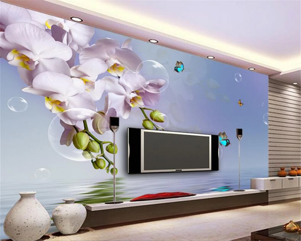 

Beibehang 3D Wallpaper Pastoral Dream Butterfly Bubble Orchid Butterfly Tilt TV Background Wall Murals wallpaper for walls 3 d