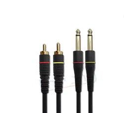 Double 6.5 6.3 6.35 to 2 RCA cable lines to the audio signal amplifier Signal line for Microphone,amplifier,mixer,speakers,sound