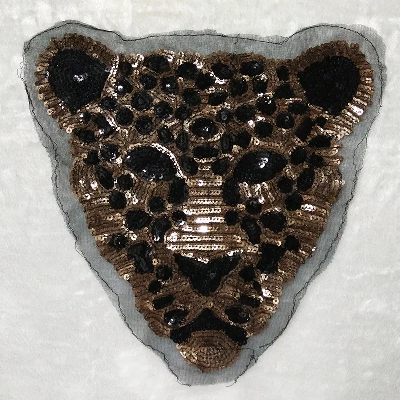 Sequins patch leopard head DIY clothes patches for clothing Sew-on embroidered patch motif beaded applique deal with it crafts
