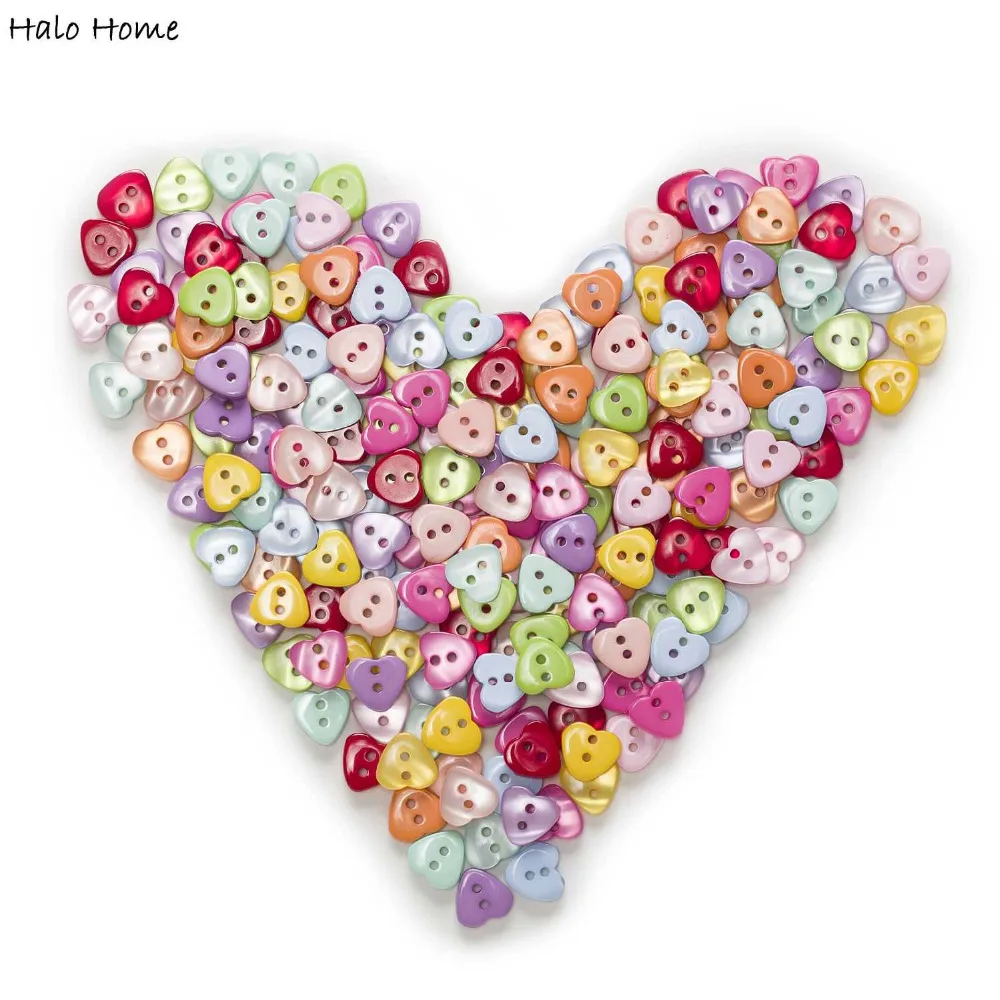 Heart Multi-Color Optional 50/100pcs 2 Holes Resin Buttons Home Decor Clothing Sewing Scrapbooking Card Making DIY 12x11mm