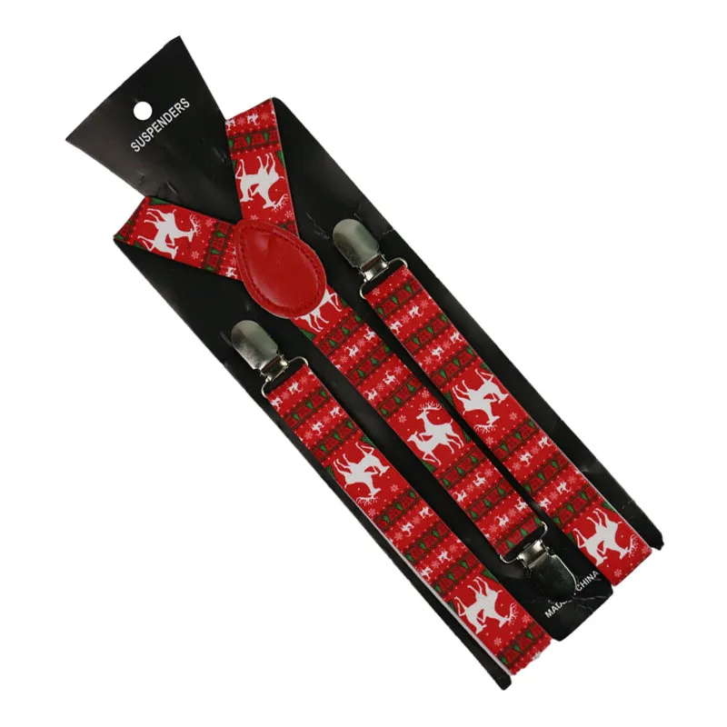 2019 New High Quality 2.5CM Wide Christmas  Red Print Suspender Adjustable  Fashion Y-back Braces Suspenders Xmas Gifts