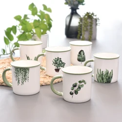 350ml Ceramic Cup Milk Tea Mug Green Plant Water Mug Coffe Mug Ceramic Office Drinkwear Birthday Gifts 1pc