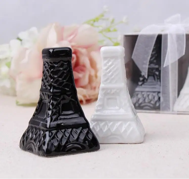 

200pcs=100sets/lot Unique Tower Design Ceramic Salt and Pepper Shakers Souvenirs Wedding Favor Free shipping SN1183