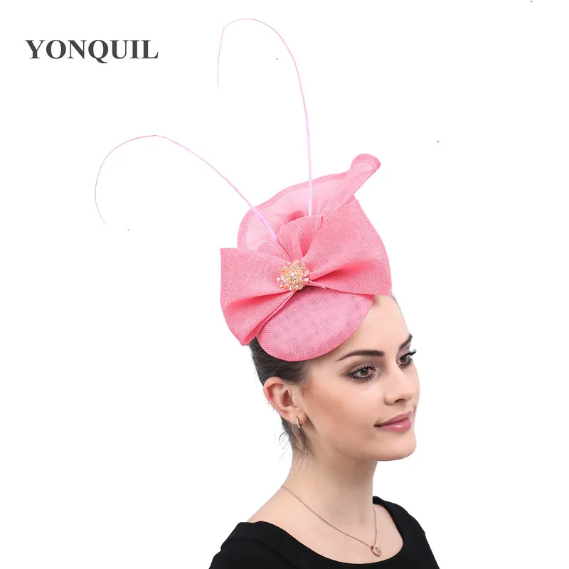 Fascinateurs à nœud rose pour femmes, pince à cheveux pour chapeaux, vêtements de sauna élégants pour dames, casquettes Fedora, décoration en plumes, pièce de sauna, église de mariage, SYF480