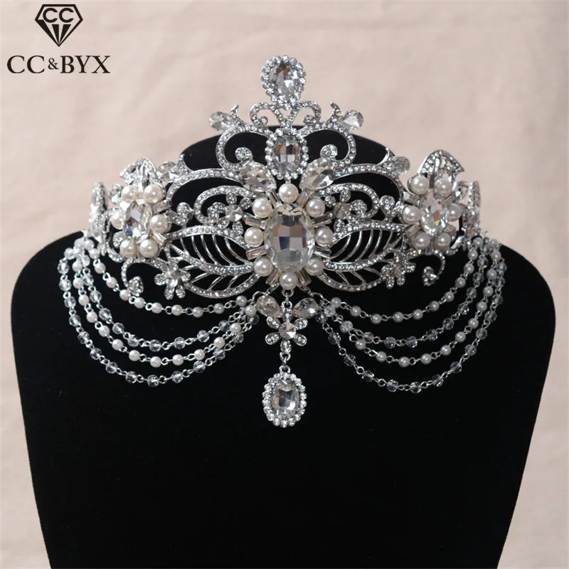 

CC crowns tiaras hairbands frontlet rhinestones pageant wedding hair accessories for bridal water drop party jewelry HG382