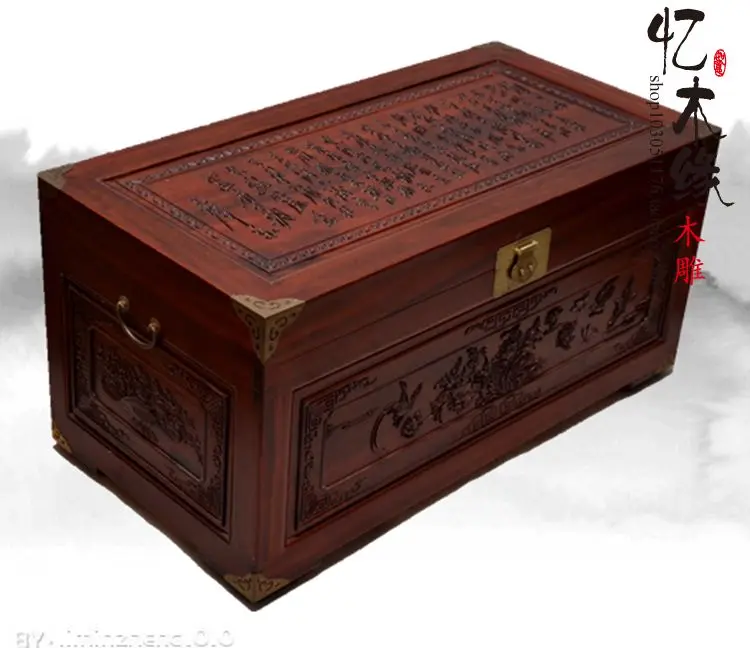 

Camphor wood carved antique old wooden box suitcase box gift box Zhang marriage dowry box painting collection box