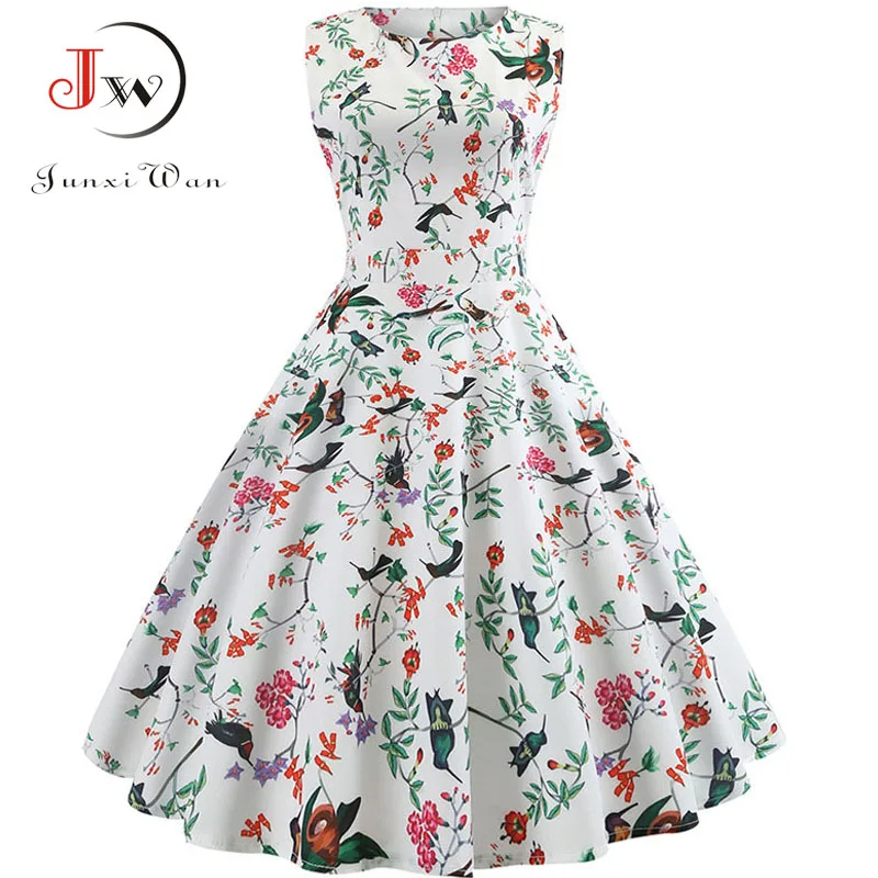 New Autumn Vintage Dresses Women Slim Sleeveless A Line Office Work  Laides Elegant Party  Casual Floral Print Tunic