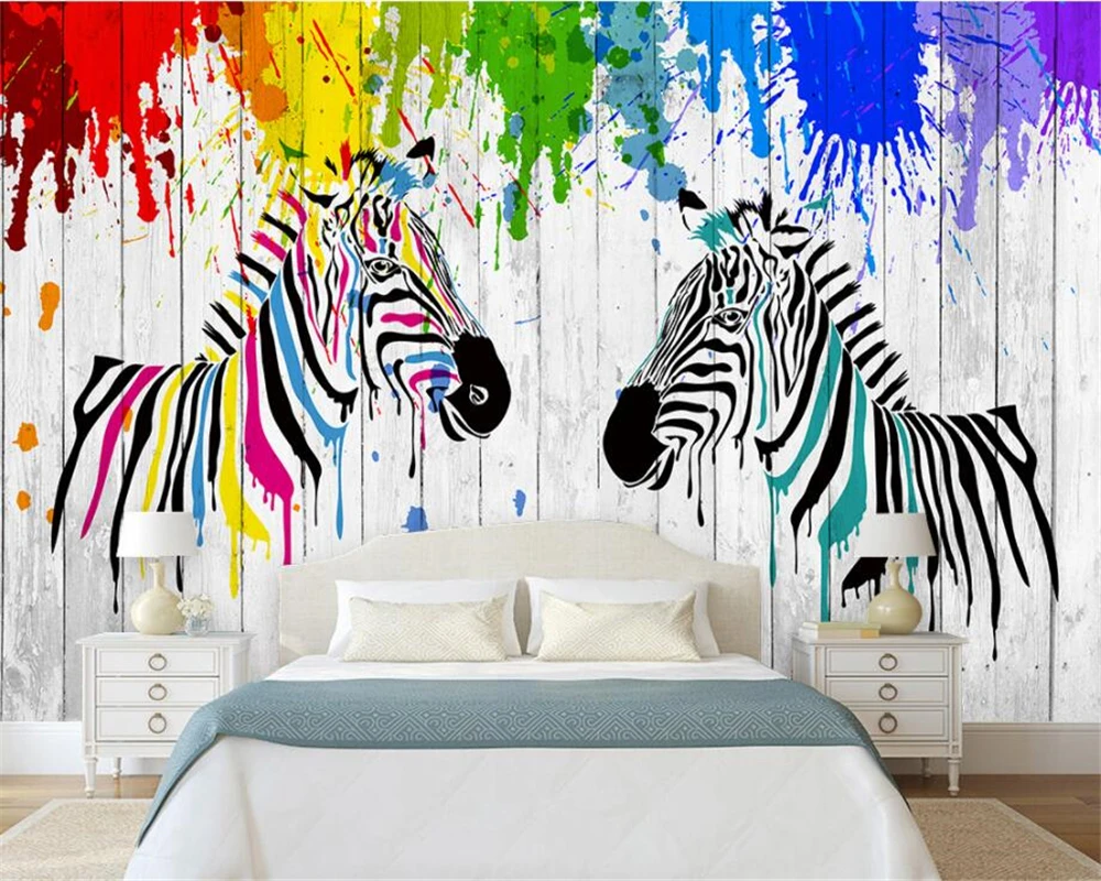 

Beibehang Custom Photo Wallpaper Hand Painted Watercolor Zebra Plank Living Room Wall wallpaper for walls 3 d papel de parede