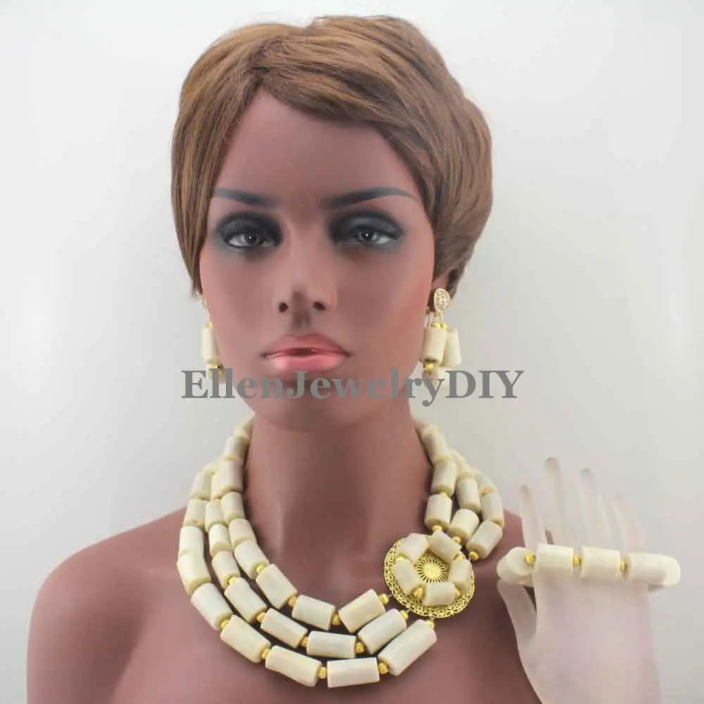 

Superb African Nigerian Wedding Natural White Coral Beads Jewelry Sets,African Beads Coral Necklace Bracelet Earrings SetsW13357