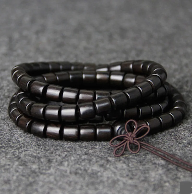 Natural EBONY Barrel Beaded Buddha Multilayer 108 Bead Bracelet Black Charm Bracelets For Women And Men Wood Zen Jewelry