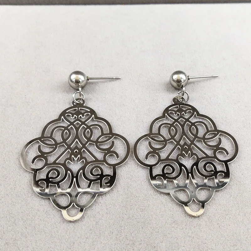 Fashion Flower Stainless Steel Earrings for Women Silver Color Stud Earrings Jewelry pendientes acero inoxidable mujer