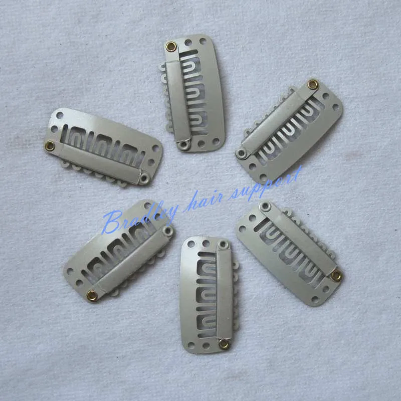 3.2cm 6-W-Tube Stainless Steel Snap Wig Comb Clips For Machine Wefted/Weaving Extensions Hair Extensions Clips 50pcs/bag