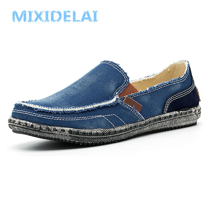 MIXIDELAI classic canvas shoes men 2024 lazy shoes blue grey green canvas moccasin men slip on loafers washed denim casual flats