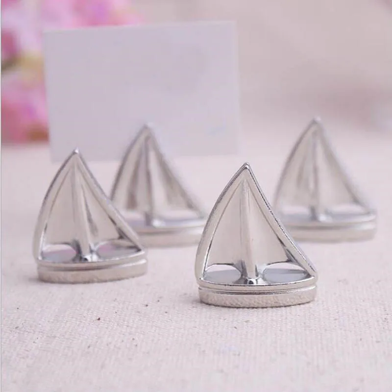 100Pcs Silver Sailing Boat Name Card Holder Party Table Decoration Metal Wedding Place Card Holder Wedding Supplies ZA1215