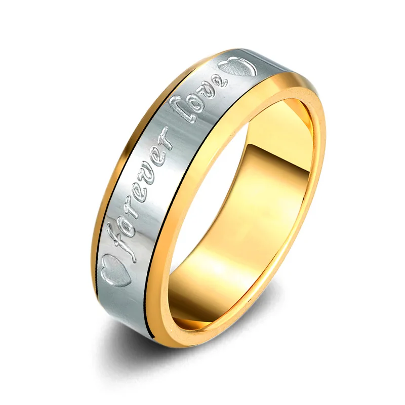 OMHXZJ Wholesale Personality Fashion Couple Party Wedding Gift White Gold FOREVER LOVE 18KT Yellow Gold Ring RN12