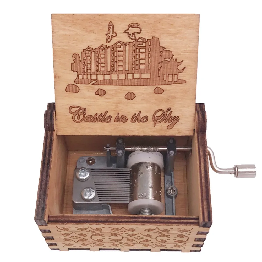 Castle in the Sky Music Box,Mini Size 18 Note Hand Crank Musical Box Carved Wood Musical Gift,Play Castle in the Sky(Laputa)