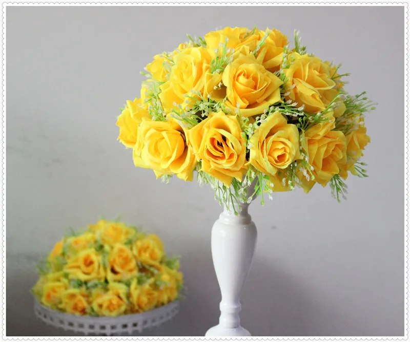 

Free shipBride holding -yellow- 40cm*4pcs New arrival 2015 wedding kissing flower ball party decoraion Hotel Arcade ornaments