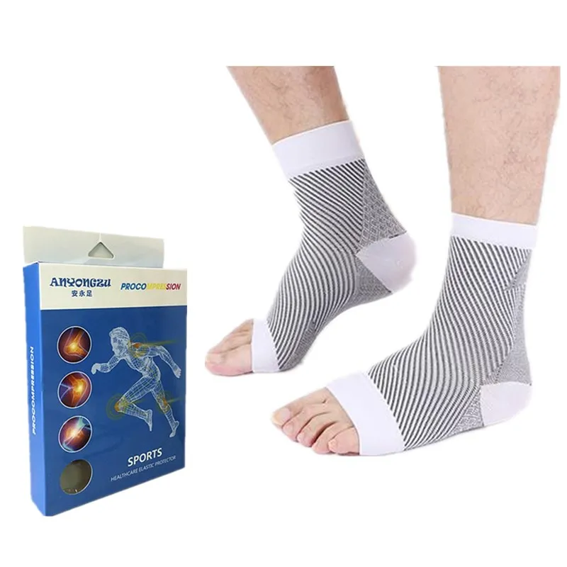 ANYONGZU Professional Medical Compression Foot Sleeve Sport Product Ankle Pressure Open Toes Diagonal Stripes Short Socks