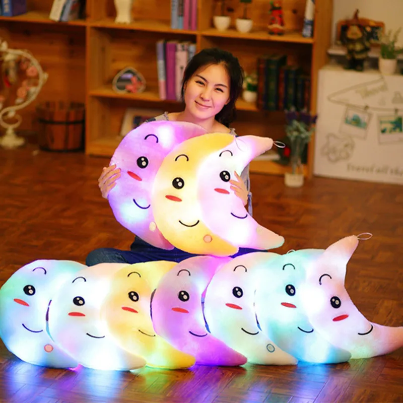 New Glow In The Dark Toys kids Luminous Moon Soft Stuffed Plush Cotton Pillow Toy Led Light Glowing Pillow Child Gift Toys