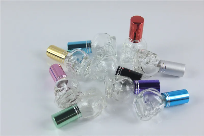 10pcs 8ml Clearly Skull Shape Mini Small Empty Glass Perfume Bottle Glass Sample Bottle With Aluminum Cap Spray