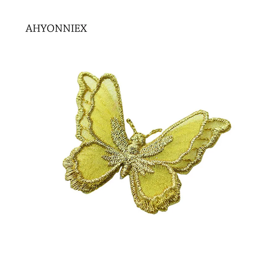 AHYONNIEX Double Layers Organdy Butterfly Patches Cute Cloth Stickers Bride Veil Accessories Iron On Patch for Clothing Applique