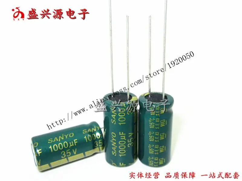 100pcs 35V1000UF 1000UF35V  high frequency  plug aluminum electrolytic capacitors Specification: 10 * 20