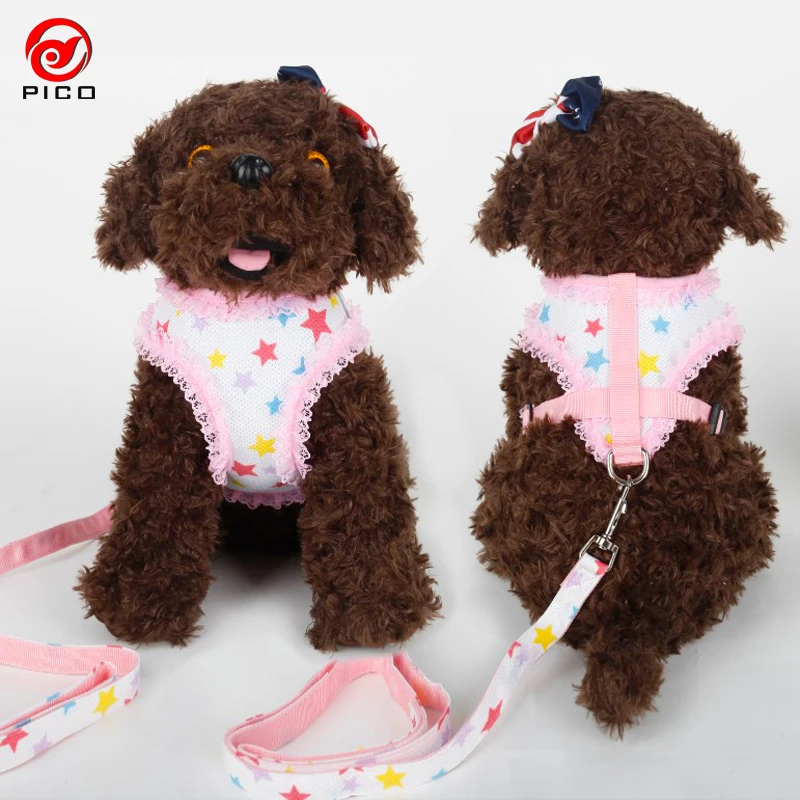 Cute Grid Pet Puppy dog harness vest dog accessories Lace dog collar and leash set high quality pets rope chihuahua ZL145-3