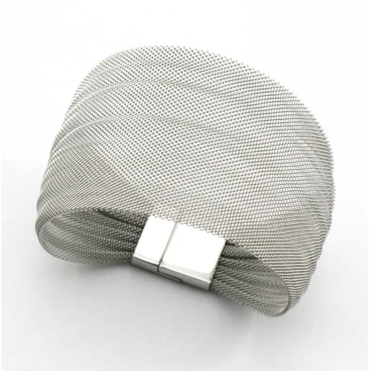 Stainless Steel Mesh Bangle Wide Metal Silver Color Mesh Bracelet Women Casual Bangle Bracelet 1 Piece