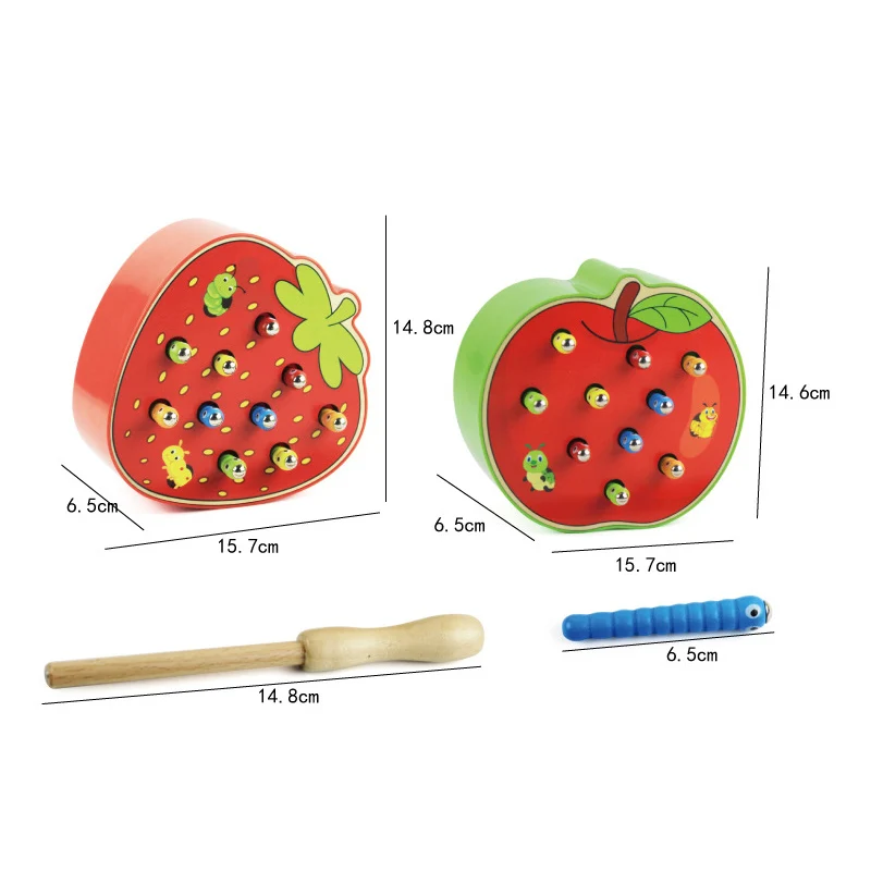 Juego de gusano de madera para la primera infancia, juguete educativo cognitivo magnético para atrapar insectos