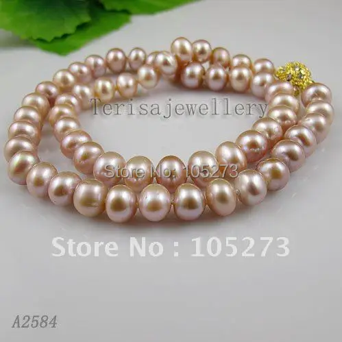 Amazing!pearl necklace purple color Genuine Freshwater pearl Rhinestone Magnet clasp Free shipping 10pcs/lot A2584