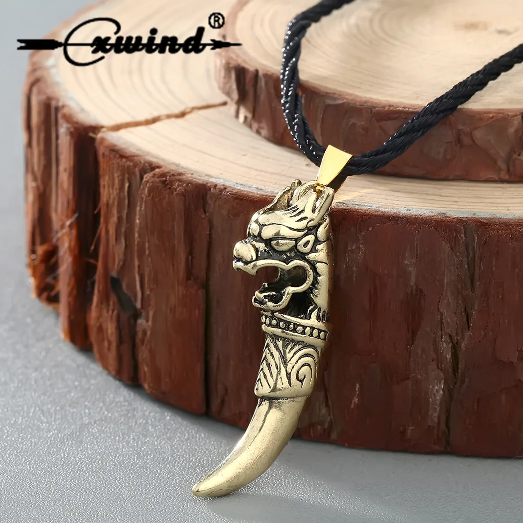 Cxwind Punk Fashion Brave Men Wolf Tooth Spike Pendant Necklaces Men Personality Male Amulet Necklace Jewelry for Friends Gift