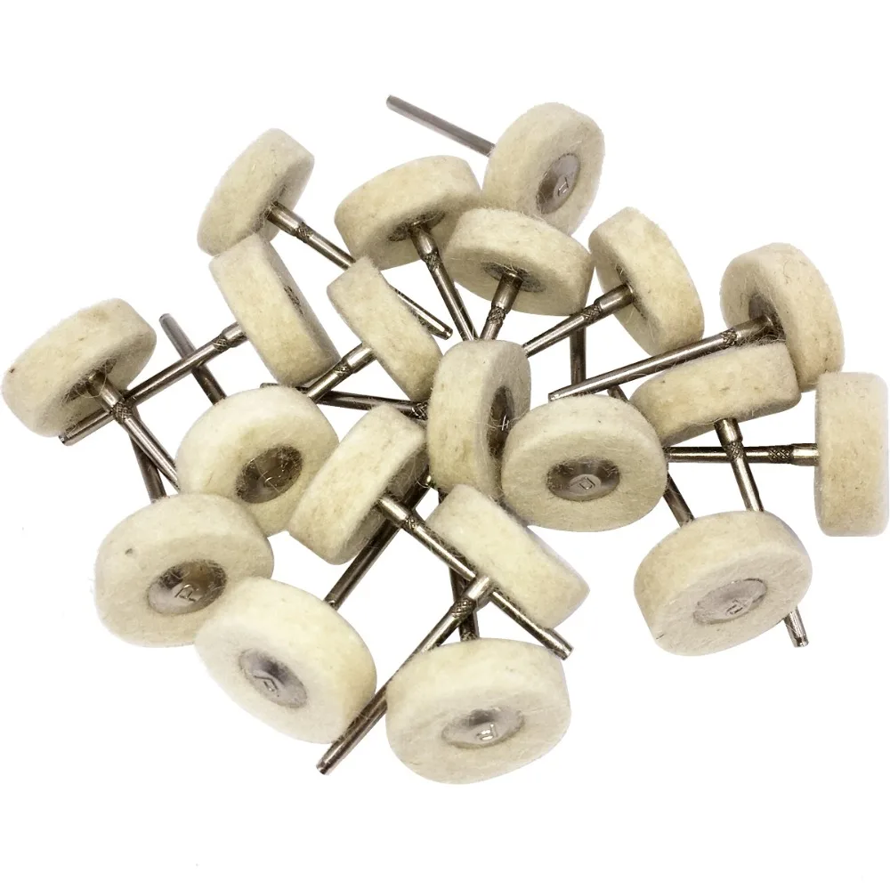 Mounted Wool Felt Polishing Buff Wheels with Mandrel for Rotary Tools 2.35mm Shank Pack of 20