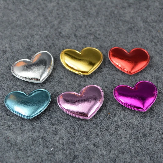 60 pz/lotto 3.4*3cm colori della miscela a forma di cuore patch multicolori Applique imbottita per accessori per capelli per bambini fai da te