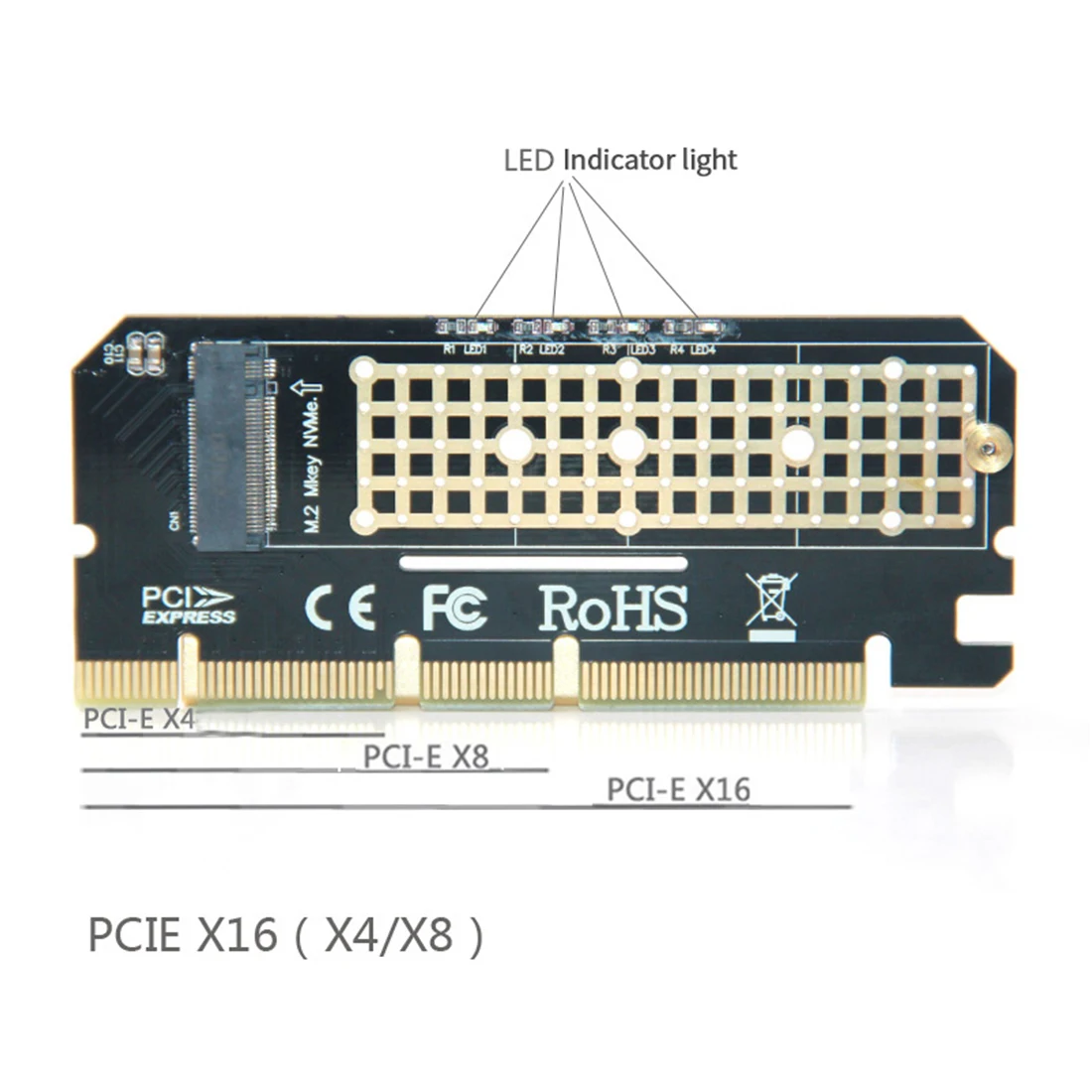 M.2 SSD TO PCIE 3.0 X16 Adapter with LED M Key Interface Card Suppor PCI Express 3.0 x4 for NVMe 2230-2280 Size m.2 SSD