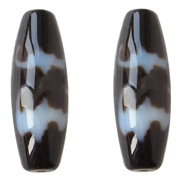 5PCs/Lot Natural Tibetan  Dzi Beads, Oval, five blessings & two tone, Grade AAA, 13x38mm, Hole:Approx 2mm, Sold By Lot