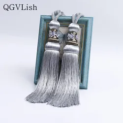 QGVLish 2Pcs Curtain Tassel Fringe Tiebacks Straps Hanging Belt Ball Curtain Accessories Brush Bind Buckle Curtain Holder Decor