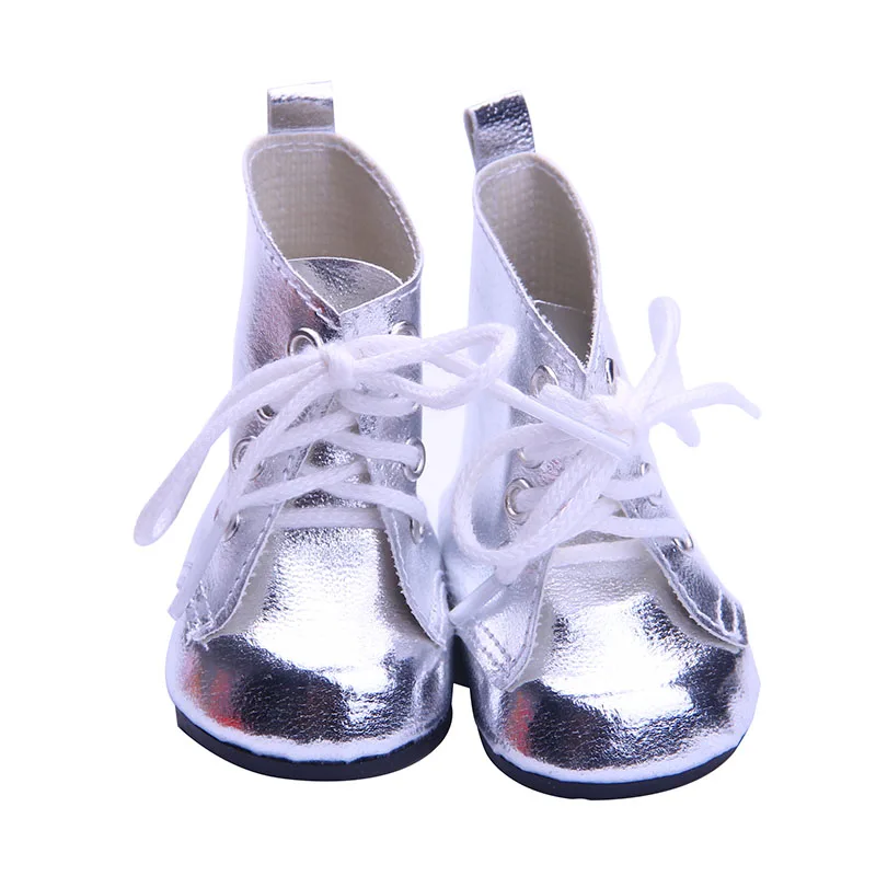 Silver Long Tube Boots Bright For American 18 Inch Girl Toys 43 Cm Born Baby Doll Shoes Items Clothes Accessories,Generation